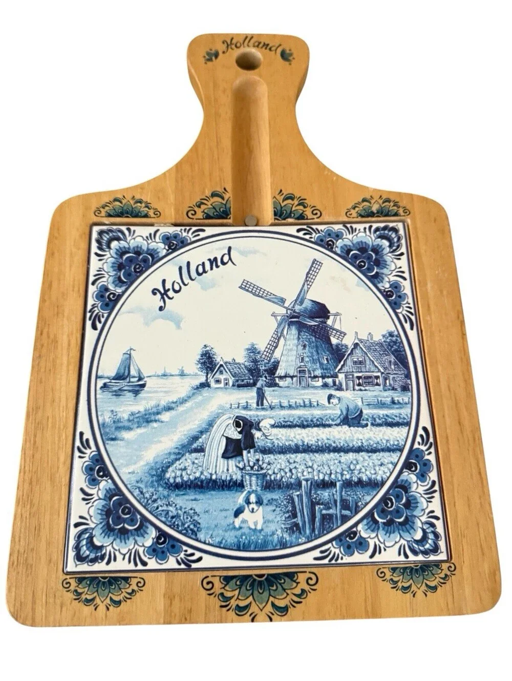 Dutch Motif Cutting Board Holland Wooden With Tile